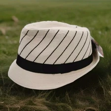 D&Y Grey Fedora Hat Khaki Brown Stripe Sun Collection Series One Size NWT