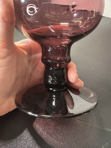 UV Reactive Morgantown Amethyst Pedestal Vase Candle Holder Blown Glass 8” Tall - Picture 7 of 10