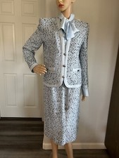 Vintage Castleberry Knit 3 Piece Skirt Suit Blue Sz 6 EUC