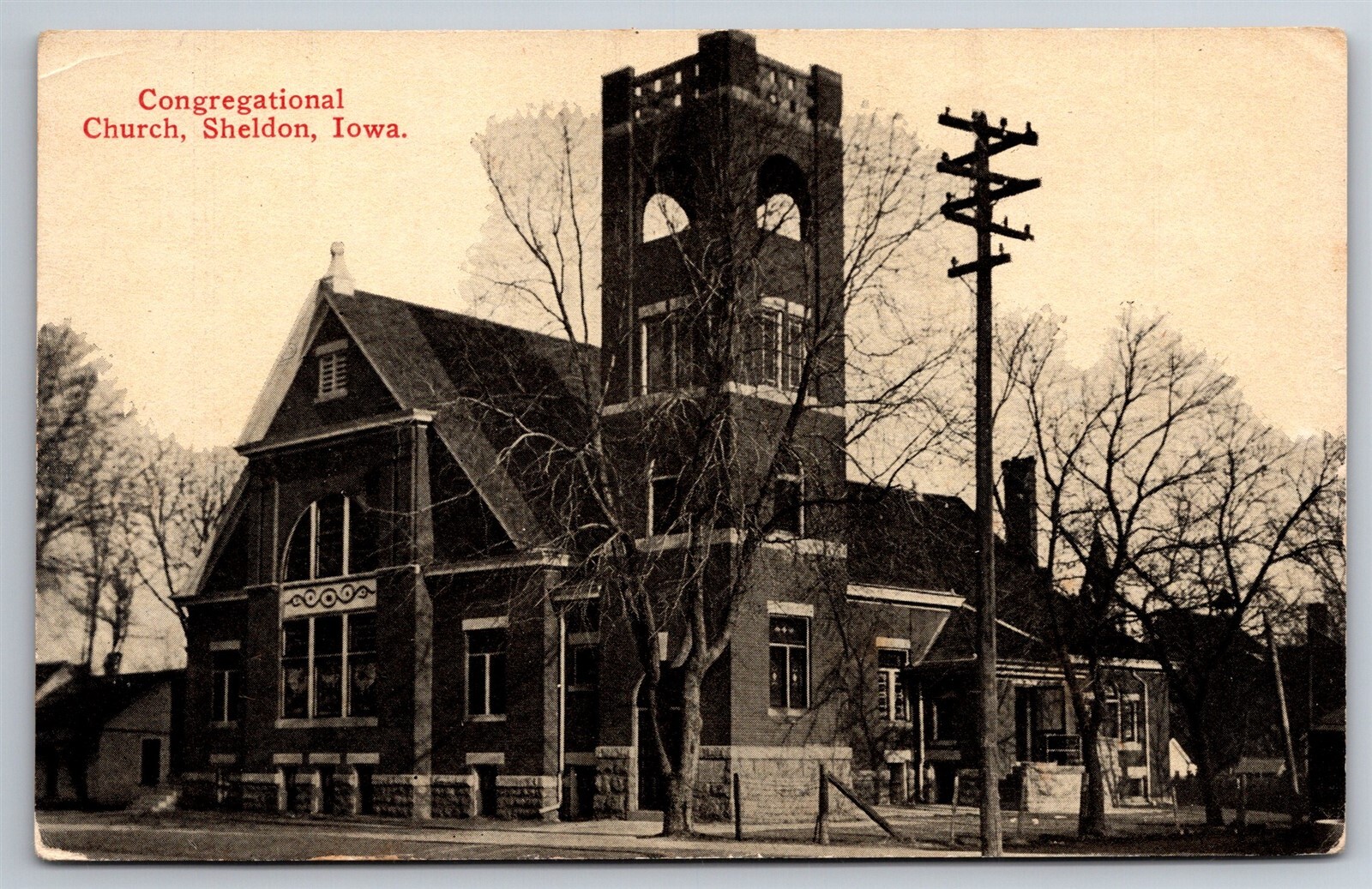 Congregational Church Sheldon IA C1900's Postcard T19