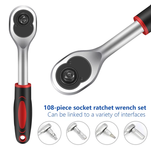108Pcs 1/2" & 1/4" Drive Socket Ratchet Wrench Tool Set for Car Repair With Case - Picture 4 of 12