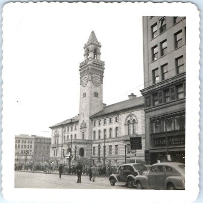Vtg 1940s Worcester MA City Hall Snapshot Photo A. Schulte Cigar Store Downtown