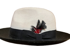PARK ROYAL Feathered White and Black Fedora Hat Genuine Milan Weave XL