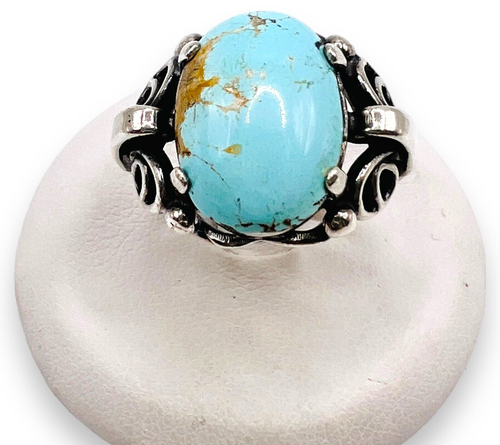 Sterling Silver Persian Blue Turquoise Robins Egg Cocktail Ring SZ 8 -0412 - Picture 2 of 11