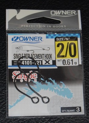 3 Pack Owner Single Replacement Hooks X-Strong Size 2/0  4101-121 Black Chrome