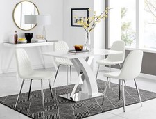 ATLANTA White High Gloss and Chrome Dining Table & 4 Faux Leather Chairs