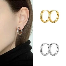 Women Men 316L Stainless Steel Huggie Hoop Earrings 4x12mm Ear Piercings PE44