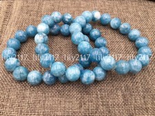 Natural 6/8/10/12mm Blue Aquamarine Gemstone Round Beads Elastic Bracelet 7.5''