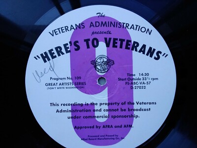 16-inch Transcription   Nelson Eddy   Here's To Veterans #109 Great Artists 