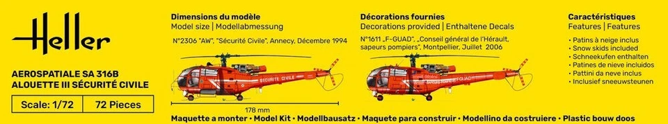 Modellino Elicottero la Sua 316B Alouette III Sicurezza Civ Heller Set Kit 56289 - Immagine 4 di 4