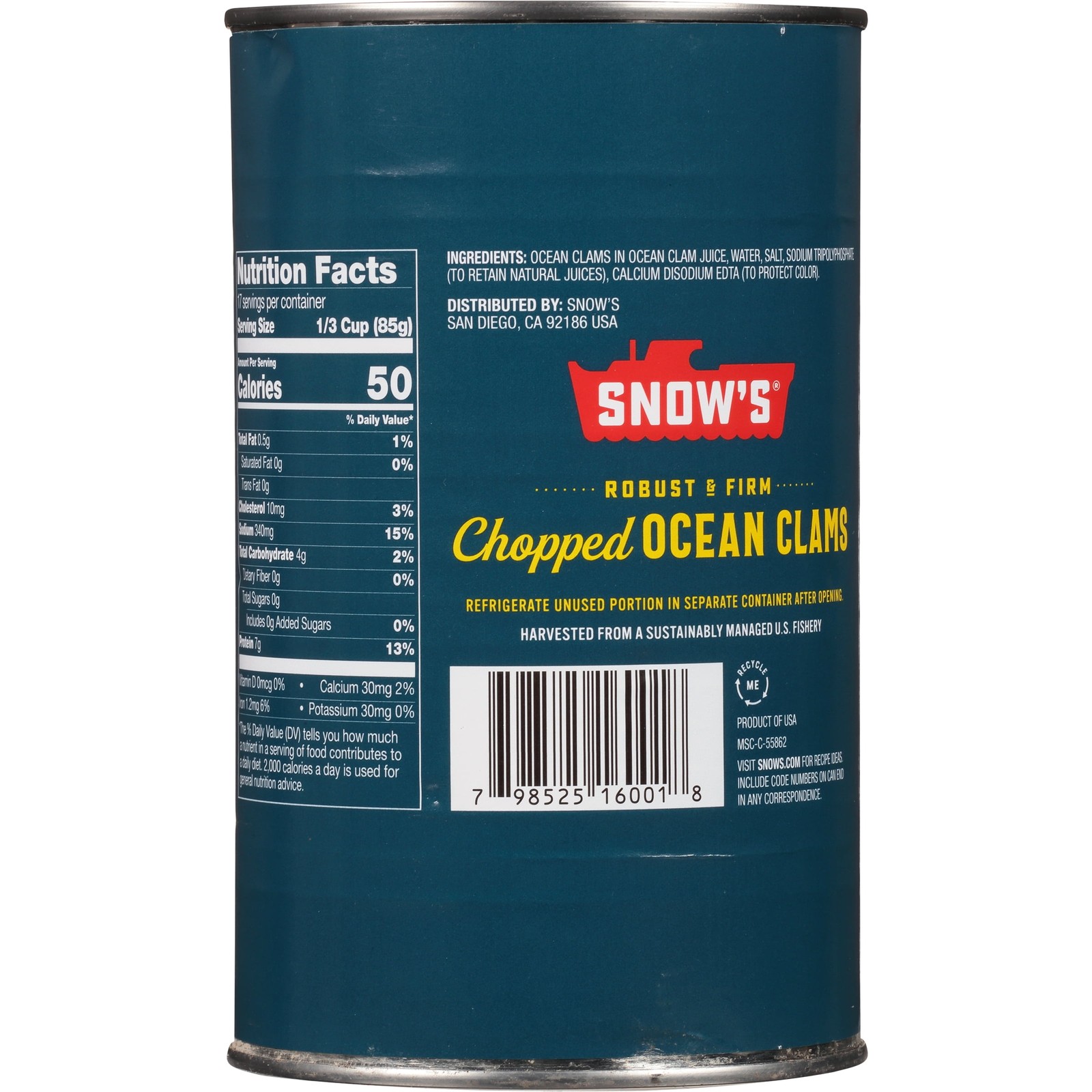 Bee Snow's Chopped Ocean Clams, 51oz can