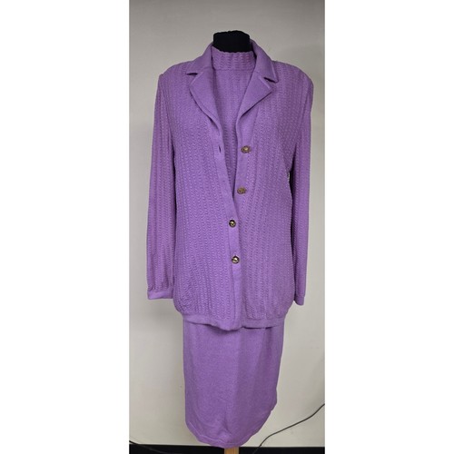 St. John Collection Marie Purple Knit Skirt Suit Blazer Size 8 Vintage USA 0049
