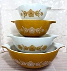 4 PYREX BUTTERFLY GOLD 4 CINDERELLA MIXING BOWLS -442-443 -444