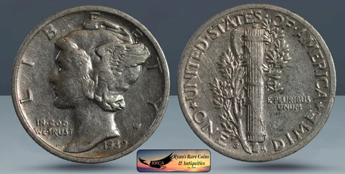 1939 S Mercury Dime, Extremely Fine Condition, Silver, Ryan's Rare Coin C8311