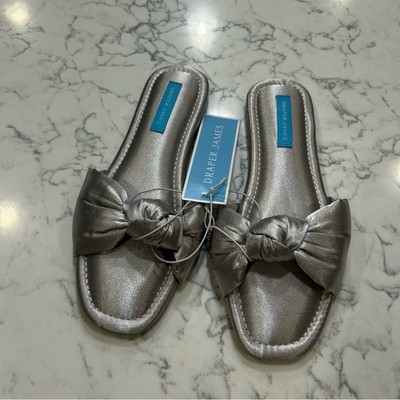 Draper James Silver Bow Slid Slip On Sandals Size Small