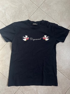Dsquared2 Mens Large Black Icon Birds Tattoo T Shirt Made in Italy ICON DSQ2
