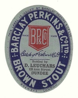 VINTAGE BARCLAY PERKINS BROWN STOUT BEER BOTTLE LABEL FOR D. LEUCHARS DUNDEE.