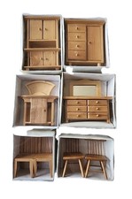 Lote de 8 muebles miniatura vintage de madera de pino para casa de muñecas hechos a mano