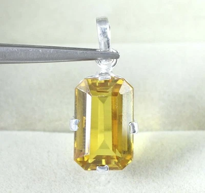 Natürlicher Gelber Saphir 15,90 Ct Smaragdschliff Anhänger 925 Silber AGI - Bild 1 von 4