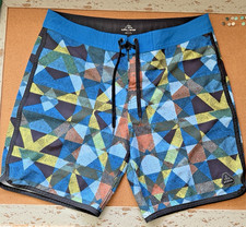Prana High Seas Board Shorts Men  s 36 Blue Geometric Swim Trunks 8  