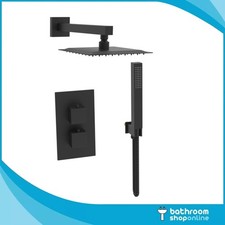 Tempo Flow Square Black 2-Way Thermostatic Shower Valve Set + Head