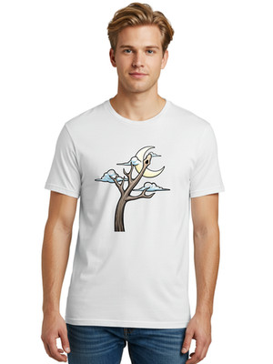 Tree-And-Moon-1 Mens Graphic Tee, 100% Cotton, Casual Summer Wear