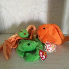 lot of 3 Ty Beanie Baby Legs the frog and Glow + Goldie