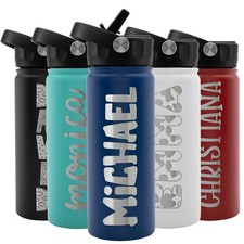 Personalized Kids Water Bottle w Straw Lid FREE 18 Ounces, Royal Blue