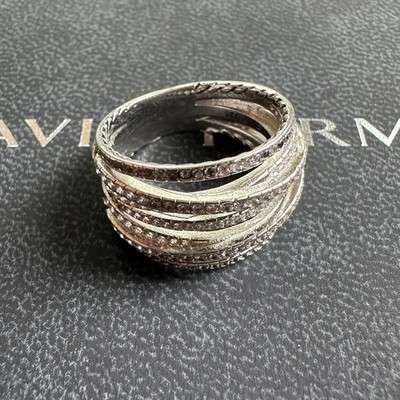 David Yurman Sterling Silver Crossover Wide Pave Diamond Ring Size 7