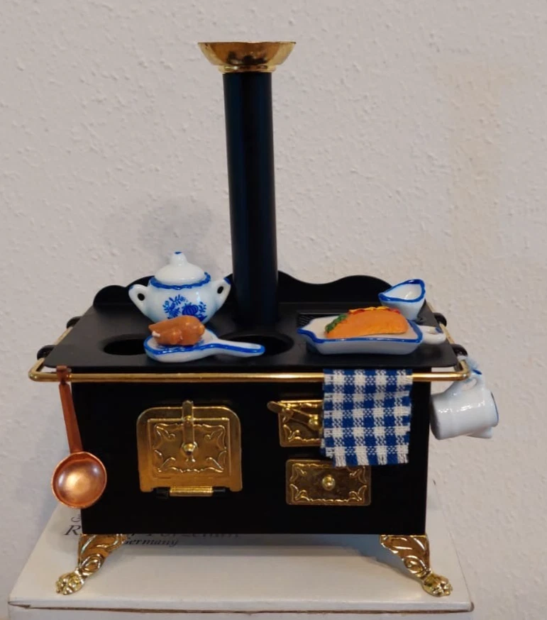 Reutter Porzellan , Miniatur Blech Puppenherd , Nostalgie Herd , dekoriert OVP - Bild 2 von 4