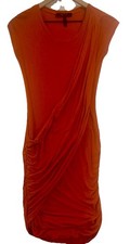 BCBG MaxAzria Trudie Dress XS Orange Ruched Drape Bodycon Mini Cocktail