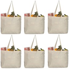 Canvas Reusable Grocery Bags 6 Pack Cotton Tote with Long Handles Large 40 lbs