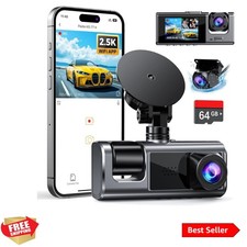 3 Channel WiFi Dash Cam Front and Rear Inside with 64GB SD Card, 2.5K 1080P 1...