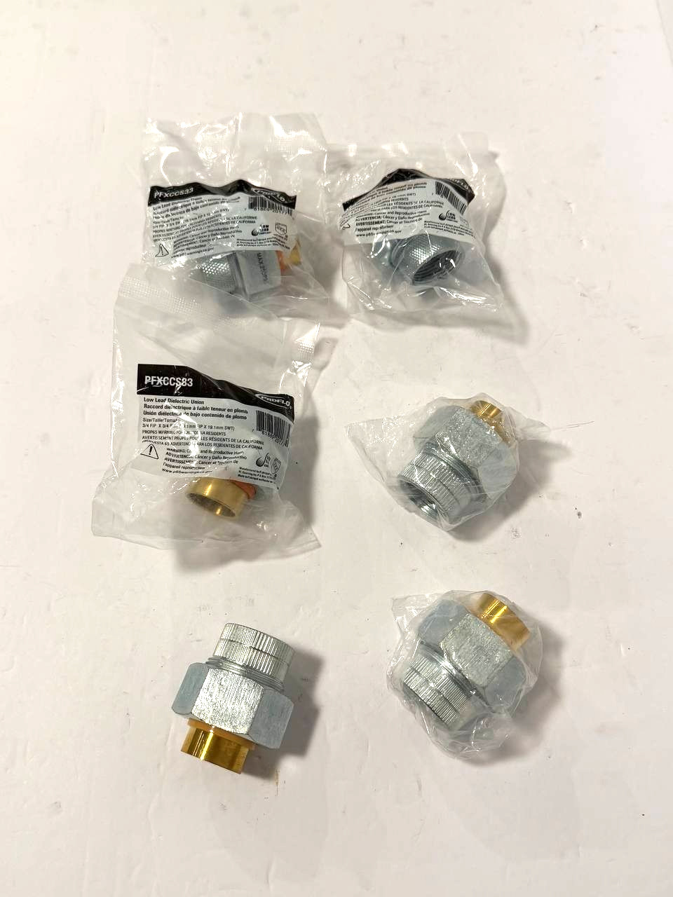 6 Pcs DIELECTRIC 3/4" x 3/4" Low Lead Union Fittings