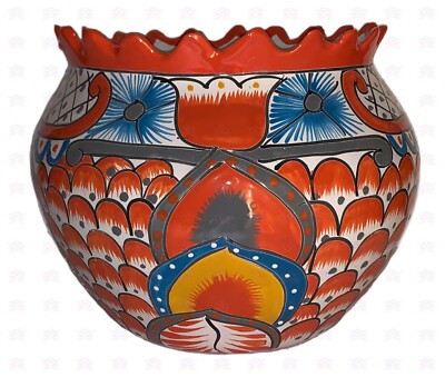 XOOCH MEXICO Talavera Blumentopf COLIMA PICO ORANGE GROSS KUNSTHANDWERK MEXIKO