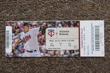 MINNESOTA TWINS VS BRAVES 7/27/2016 FULL TICKET ~ FREDDIE FREEMAN (HR/4H/5RBI)
