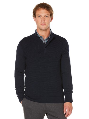 Perry Ellis Colorblock Quarter Zip Sweater, Dark Sapphire, Size S.