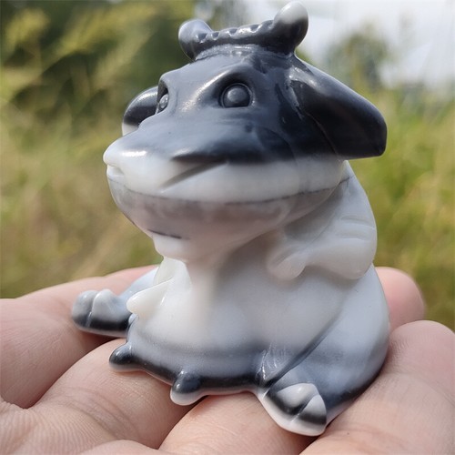 2.2" Natural Tai chi stone Carved Cow Quartz Crystal Skull Hand Carved Healing - Picture 4 of 12