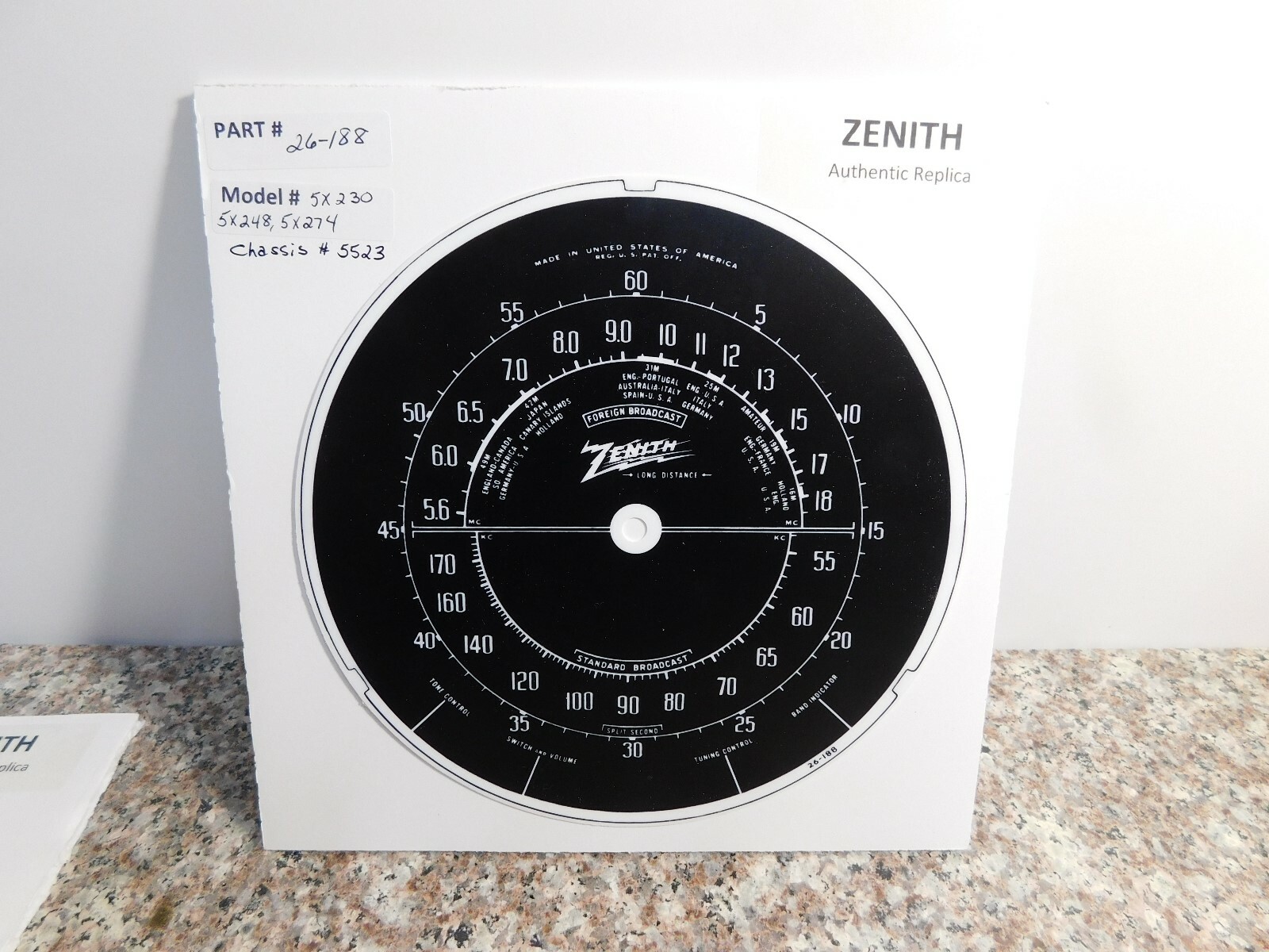 Authentic Vintage Replica Zenith RADIO DIAL 26188 for 6j230, 6j257