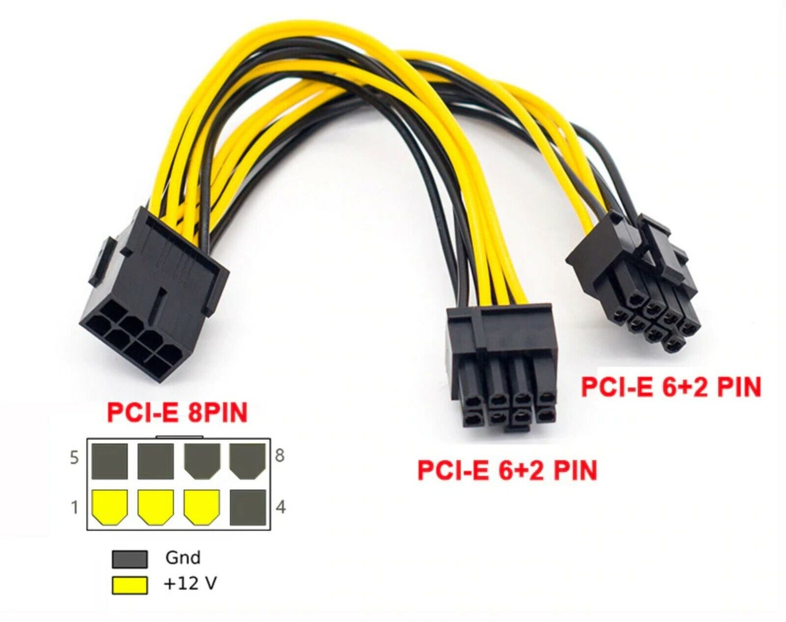 Dependencia pub Arquitectura PCI-E 8-pin to 2x 6+2-pin (6-pin/8-pin) Power Splitter Cable PCIE PCI  Express | eBay