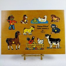 Vintage 1970  s Fisher Price Wooden Farm Animals Puzzle 507
