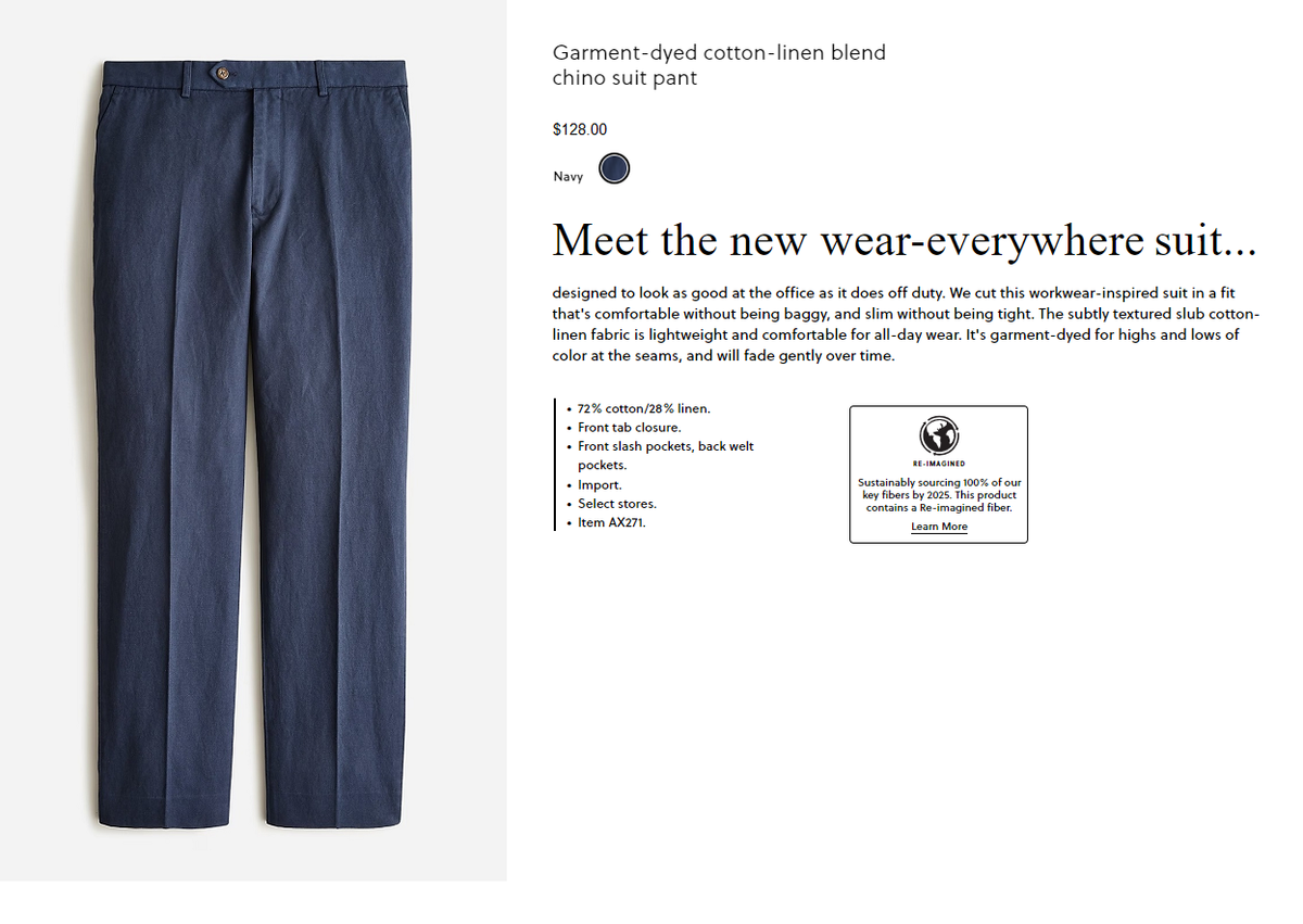J.CREW 100%リネン スラックス 34×30 ネイビー J.CREW pants navy blue cotton linen chino suit casual lightweight