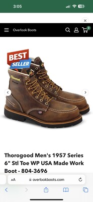 Thorogood Men's 1957 Series 6'' Moc Toe Waterproof Steel Toe Work Boots 804-3696