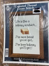 needle magic inc #9553 life is like a baloney samdwich cross stitch 5x7 new