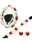 Crochet Steering Wheel Cover Set, Cute Car Steering Wheel Cover Boho 14-15 in