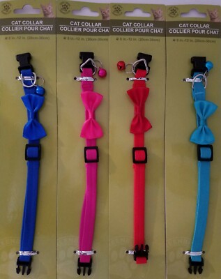 Cat Collars Spandex Quick-Release Buckle Adjustable Bell & Bow S20, Select Color