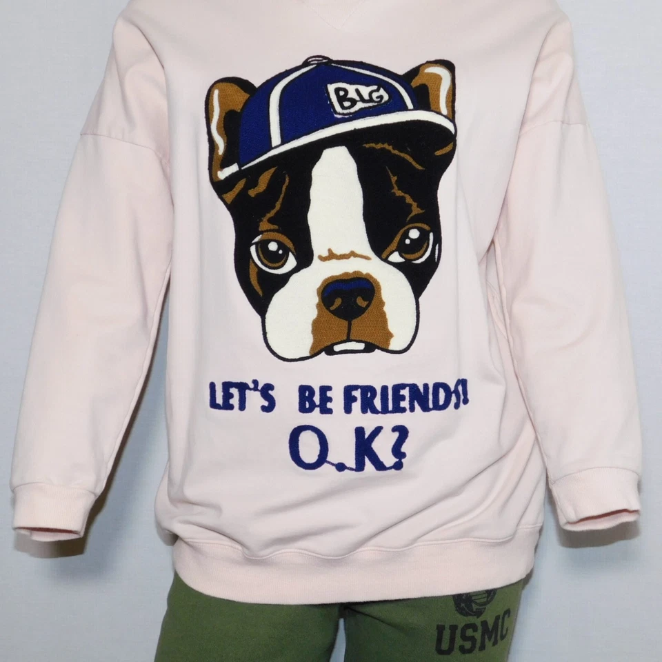 Sudadera De Colección Única LET'S BE FRIENDS Bordada Perro Cuello Redondo Para Mujer L Foto 3 de 4