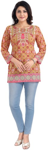 Polyester Yellow Kurtis for Women Ethnic Kurti Tunic Kurta Shirt Dress MID573 - Picture 5 of 7