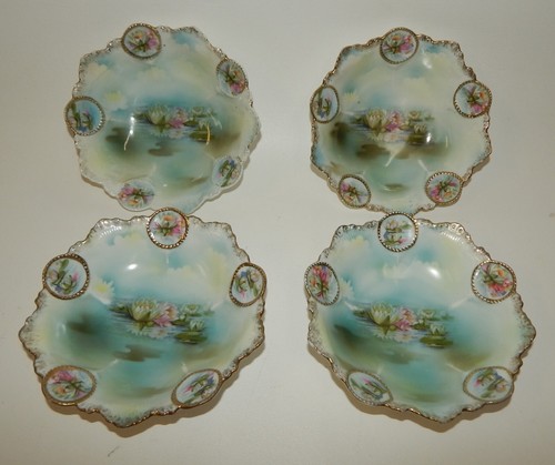 Set 4 R S Preussen Seerose reflektierend Medaillon Form Beere Dessertschalen - Bild 2 von 4