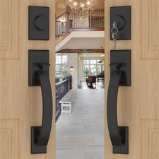 Matte Black Double Front Door Lock Set with Reversible Handle Lever